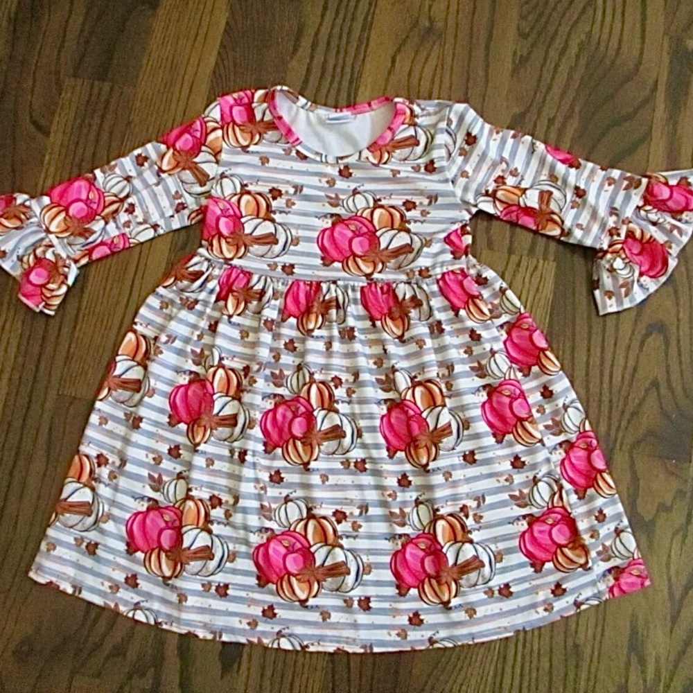 Girls Pink and Orange Fall Pumkin Dress 5/6